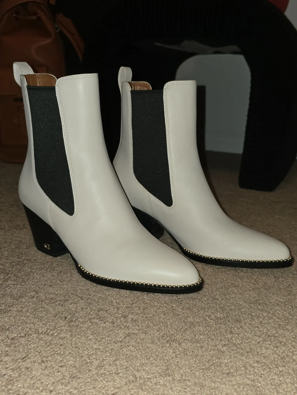 coach leather chelsea ankle boots with studded trim